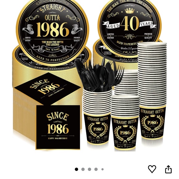 Other - Black and Gold 40th Birthday Party Supplies Set